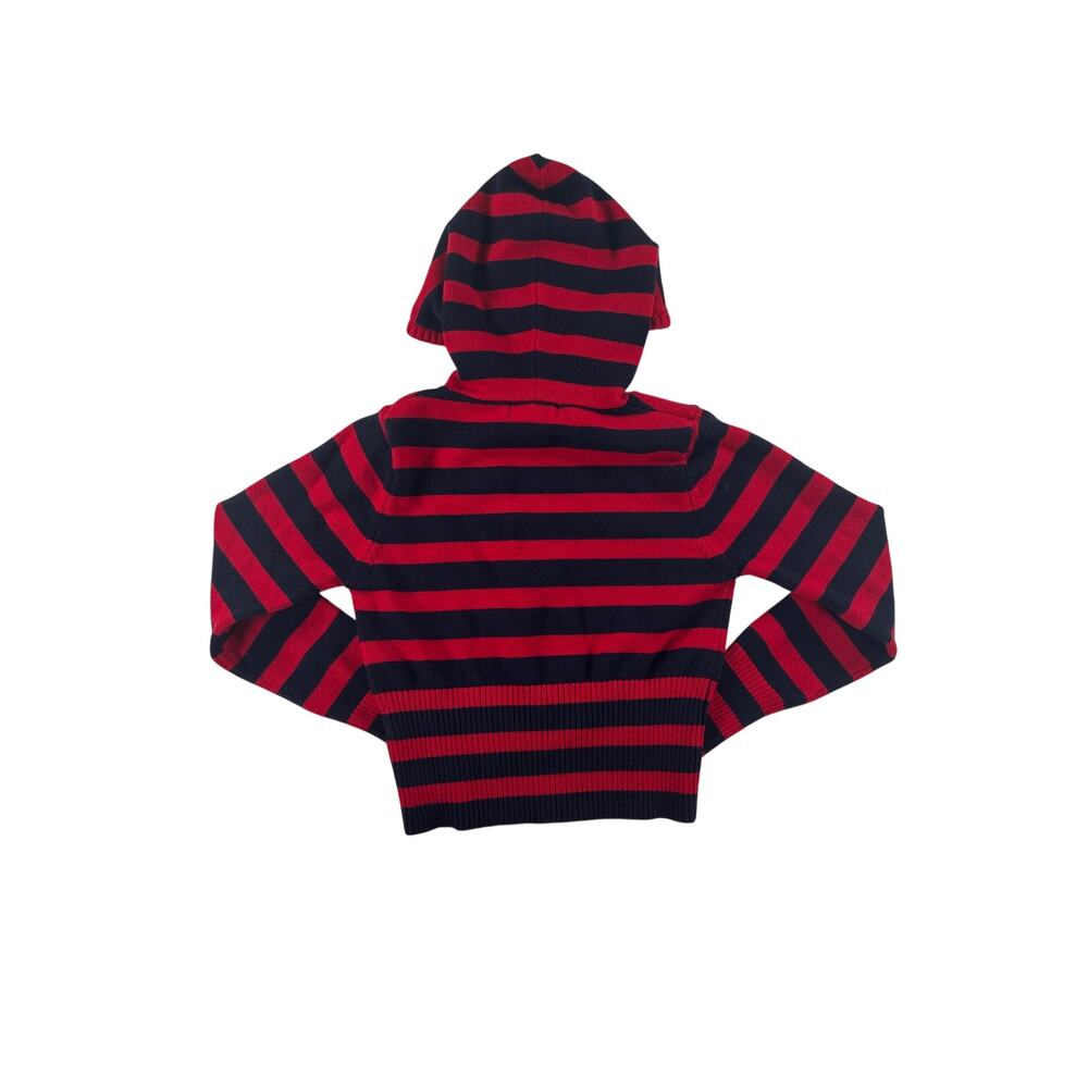 Urban Weekend Juniors Cropped Striped Knit Zip Up Jacket - Red Black - Large - Picture 5 of 5